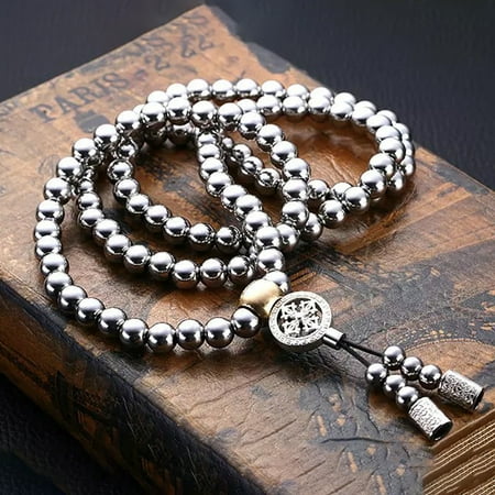 C Outdoor Tactical 108 Buddha Beads Self-defense Hand Chain Necklace Bracelet Full Steel Chain Personal Protection Supplies Self-defense Hand Chain